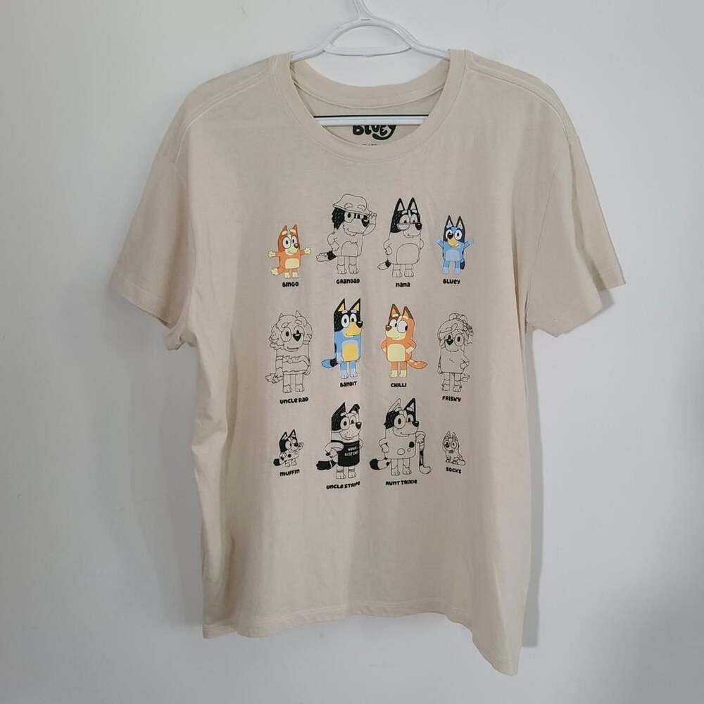 Bluey Cream Graphic T-Shirt Cartoon Characters - Junior Size XL